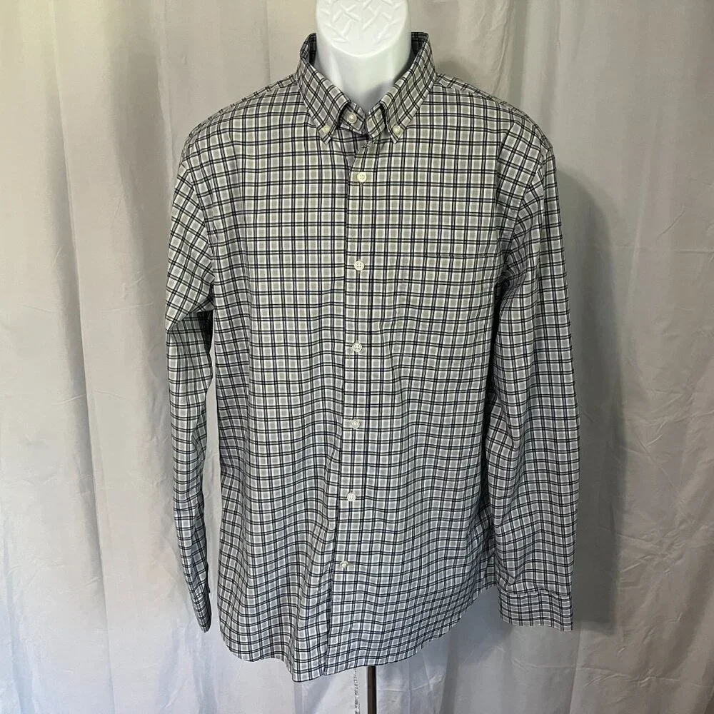 🔥 Banana Republic Men’s Slim Fit Stretch Shirt Gray Blue White L Flex Tech 👔